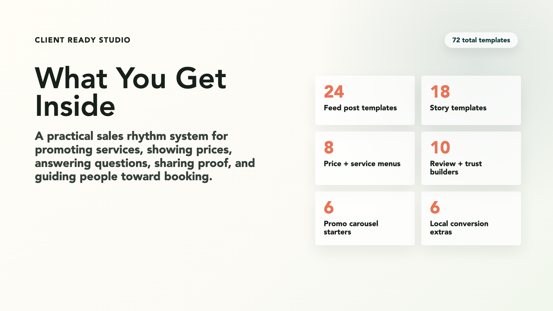 The full Client Ready Studio module overview — 6 modules covering proposals, welcome guide, invoices, onboarding, follow-ups, and brand assets